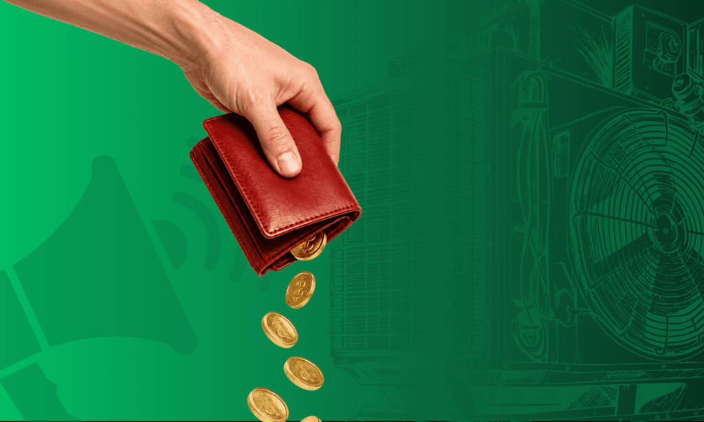 HVAC advertising strategies and ROI, money falling from wallet onto HVAC equipment illustration.